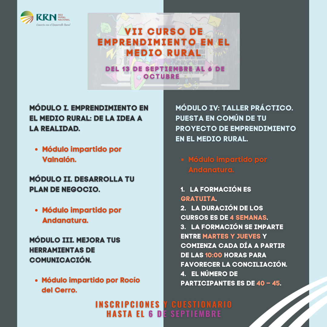 La red Rural Nacional imparte la 7ª edición del curso de emprendimiento en el medio rural