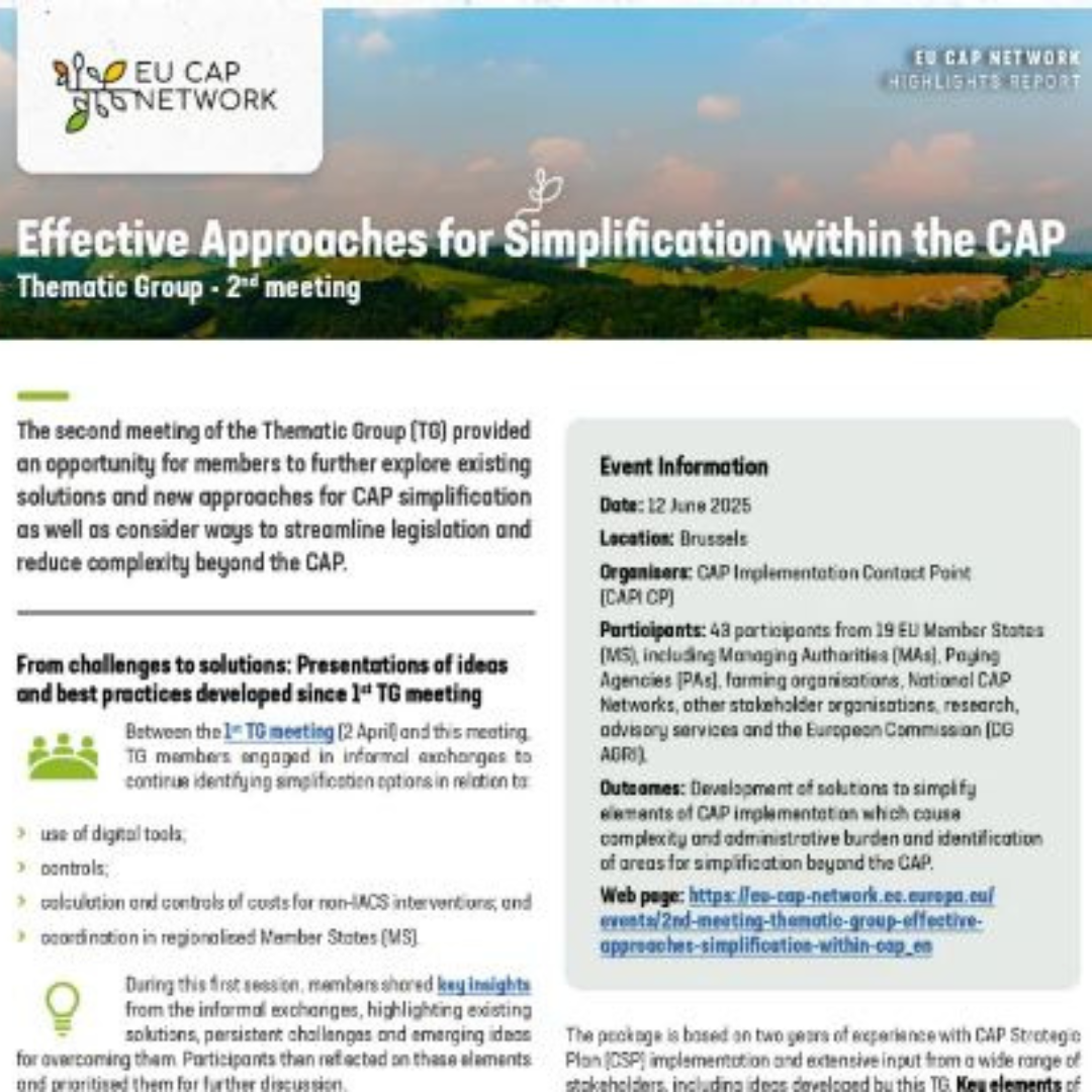 Informe 2ª reunión del Grupo Temático sobre Enfoques para la Simplificación de la PAC